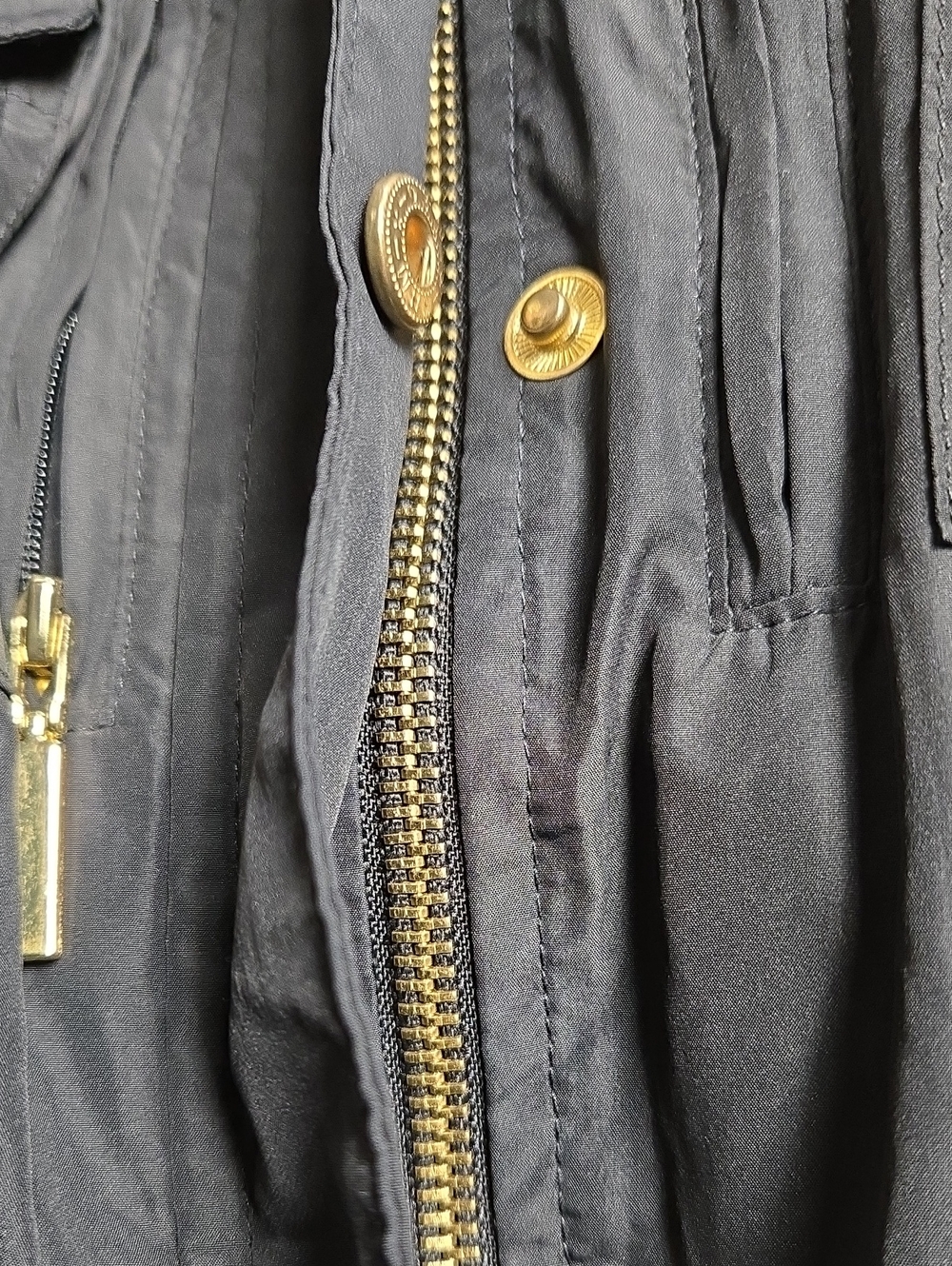 Style & Co Utility Windbreaker Jacket Black Gold Hardware Roll Tab Sleeves PS - Picture 6 of 7